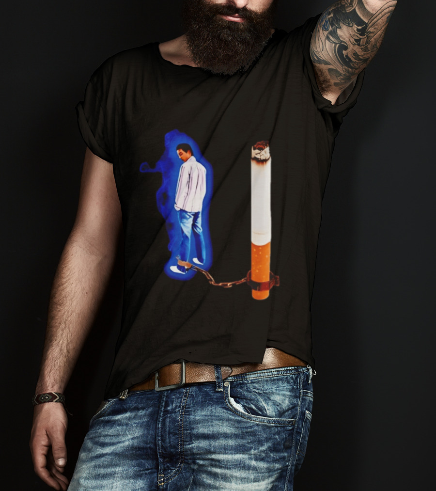 Man In Blue Jeans With Chains Connected To Burning Cigarette T-Shirt