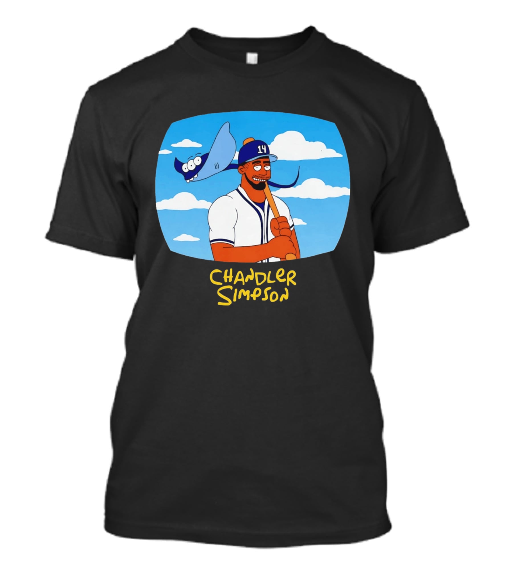 Chandler Simpson Tampa Bay Cartoon Baseball Player With Ray And Clouds T-Shirt