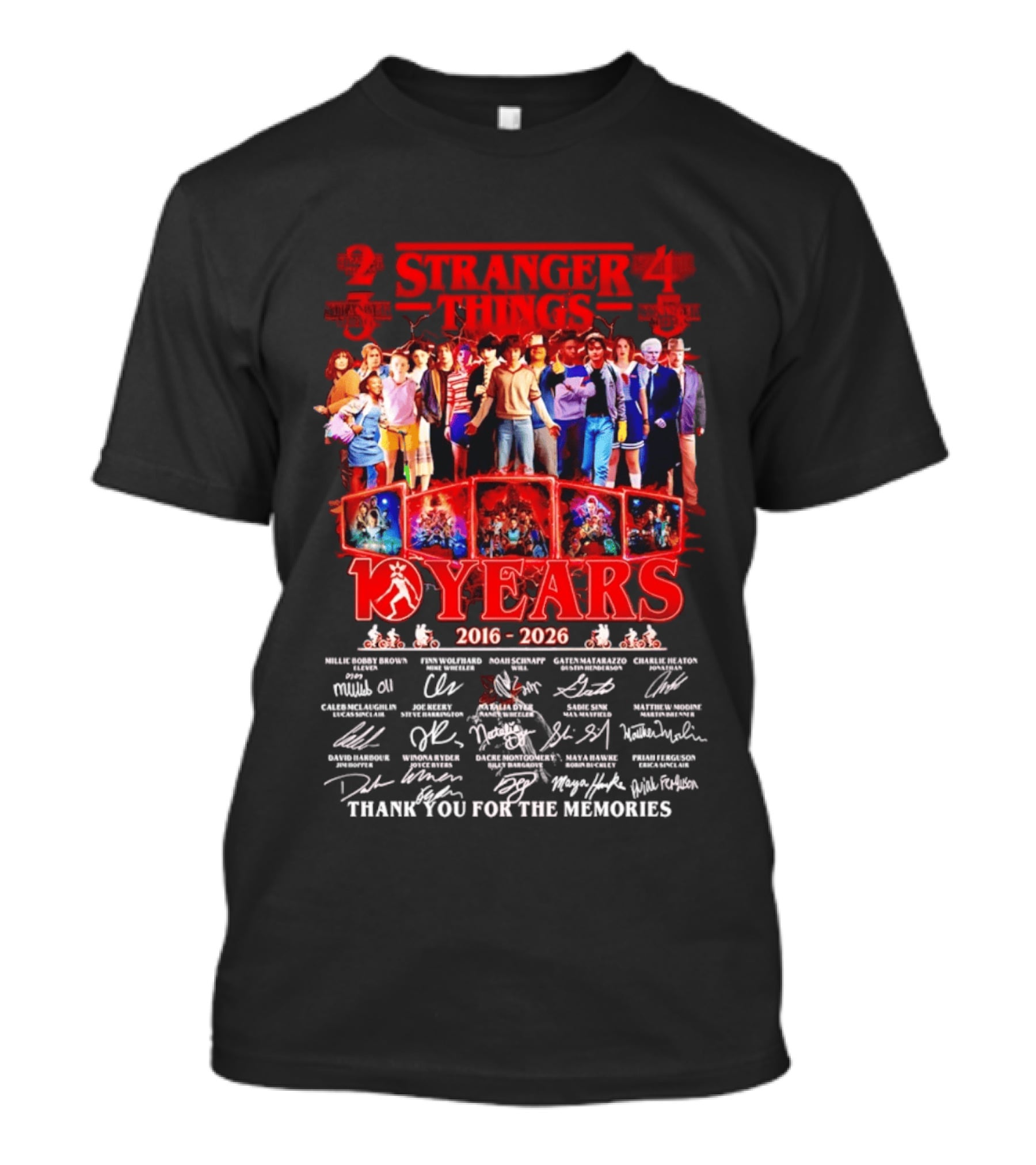 Stranger Things Seasons 2 3 4 5 2016 2026 Anniversary Thank You For The Memories T-Shirt