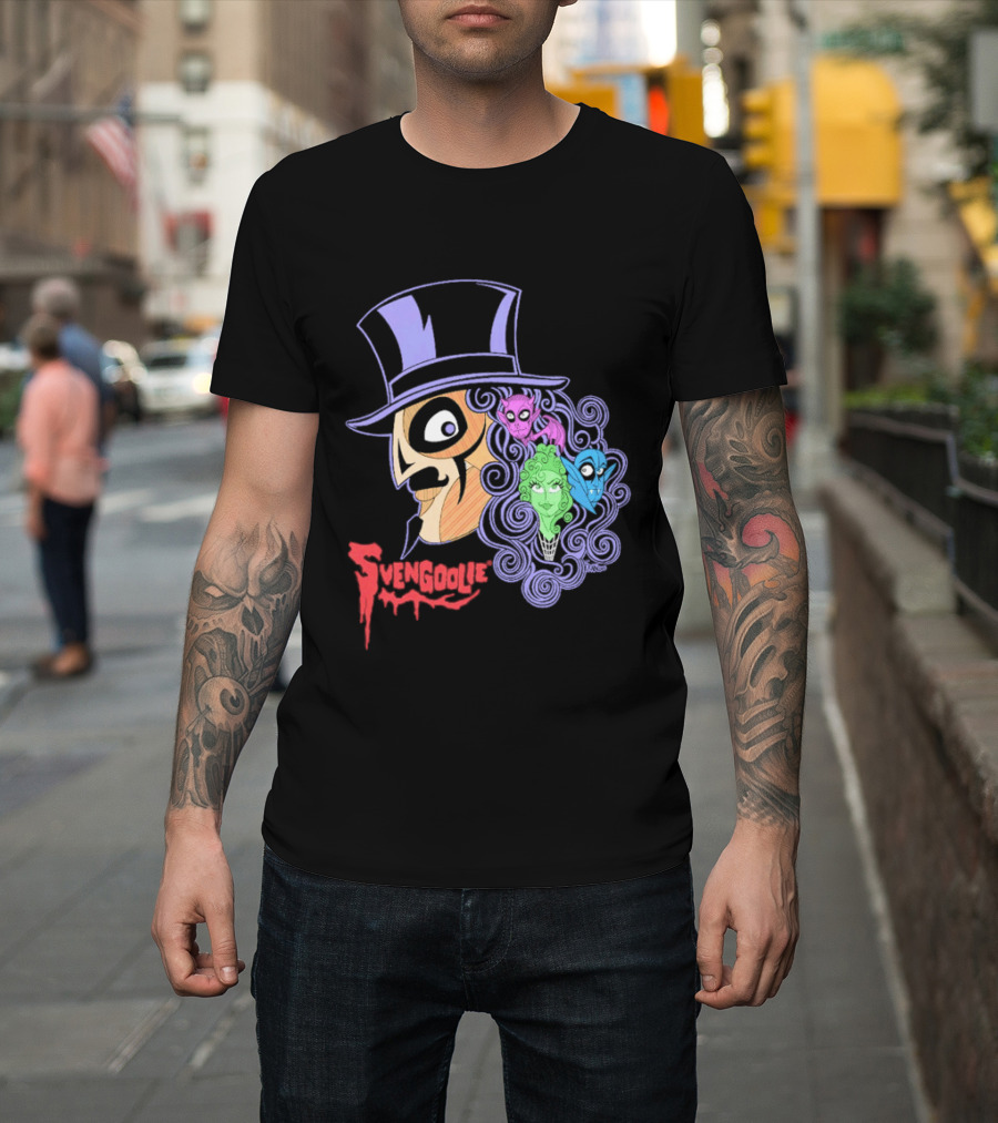 Svengoolie Cartoon Ghoul Faces And Purple Top Hat T-Shirt