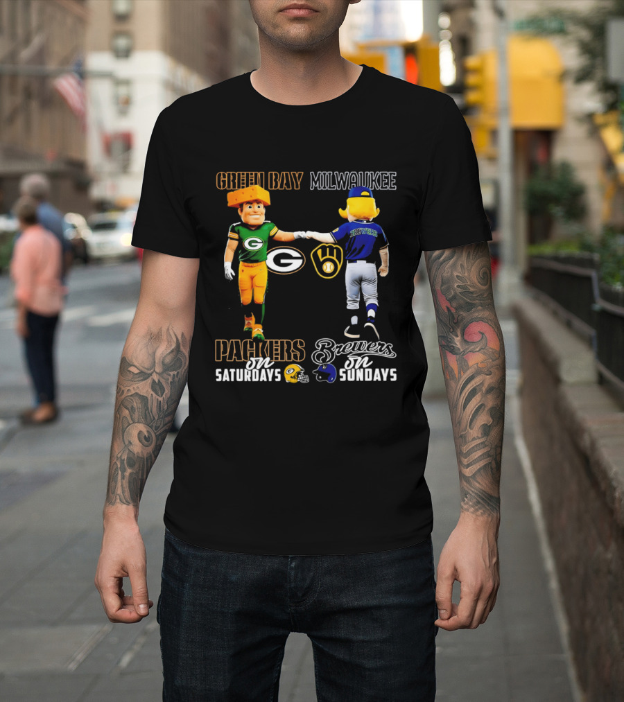 Green Bay Packers Saturdays Milwaukee Brewers Sundays City Skyline T-Shirt