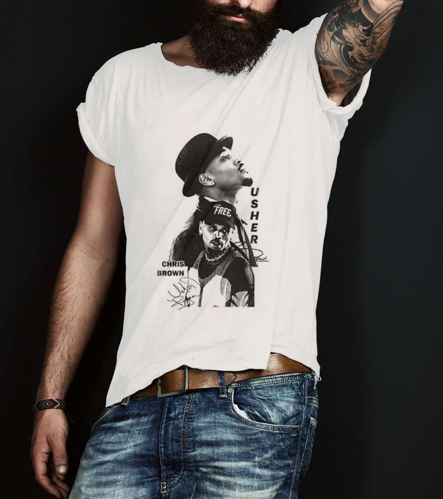 C Brown Usher R&B Tour Cartoon Characters And Signatures T-Shirt