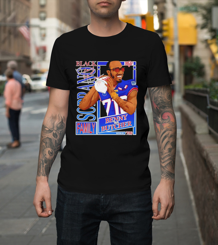 Benny the Butcher Black Soprano Family Buffalo Bills 716 Montana Ave T-Shirt