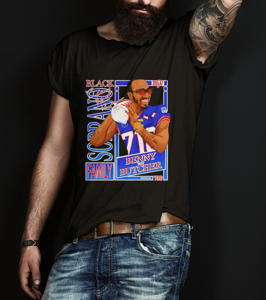 Benny The Butcher Black Soprano Family Buffalo Bills 716 Montana Ave T-Shirt