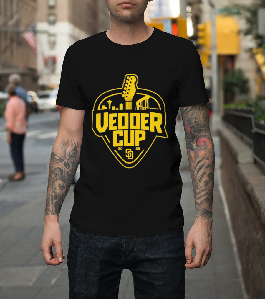 San Diego Padres 2026 Vedder Cup SD Baseball Event City Skyline Guitar T-Shirt