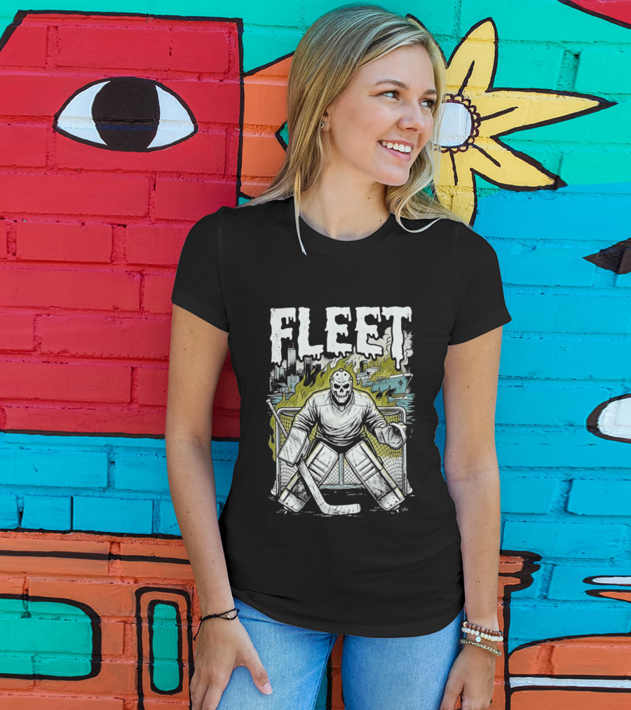 Boston Fleet Hockey Skull Goalie Flames T-Shirt