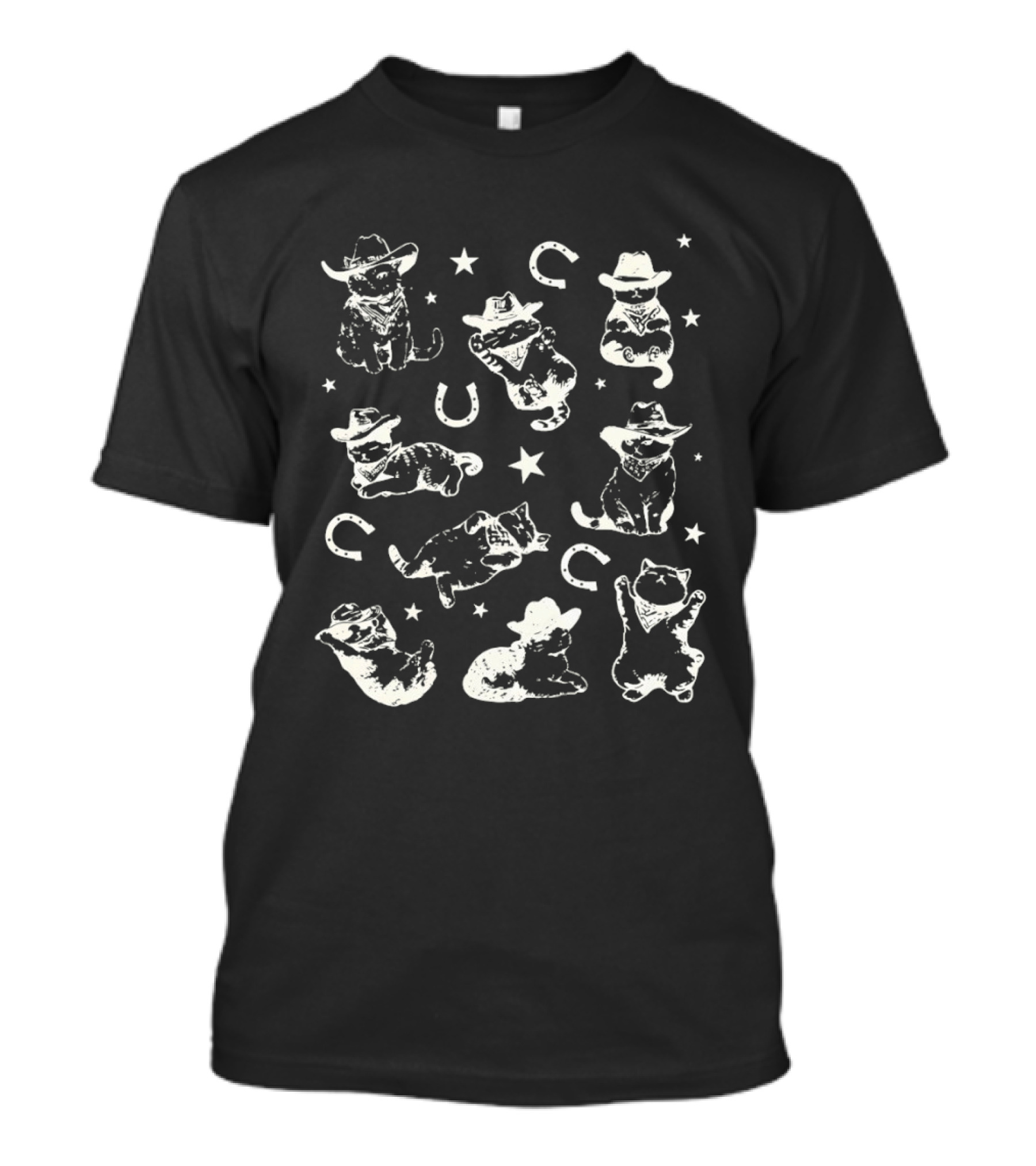Cowboy Cat Pattern With Hats Stars And Horseshoes T-Shirt
