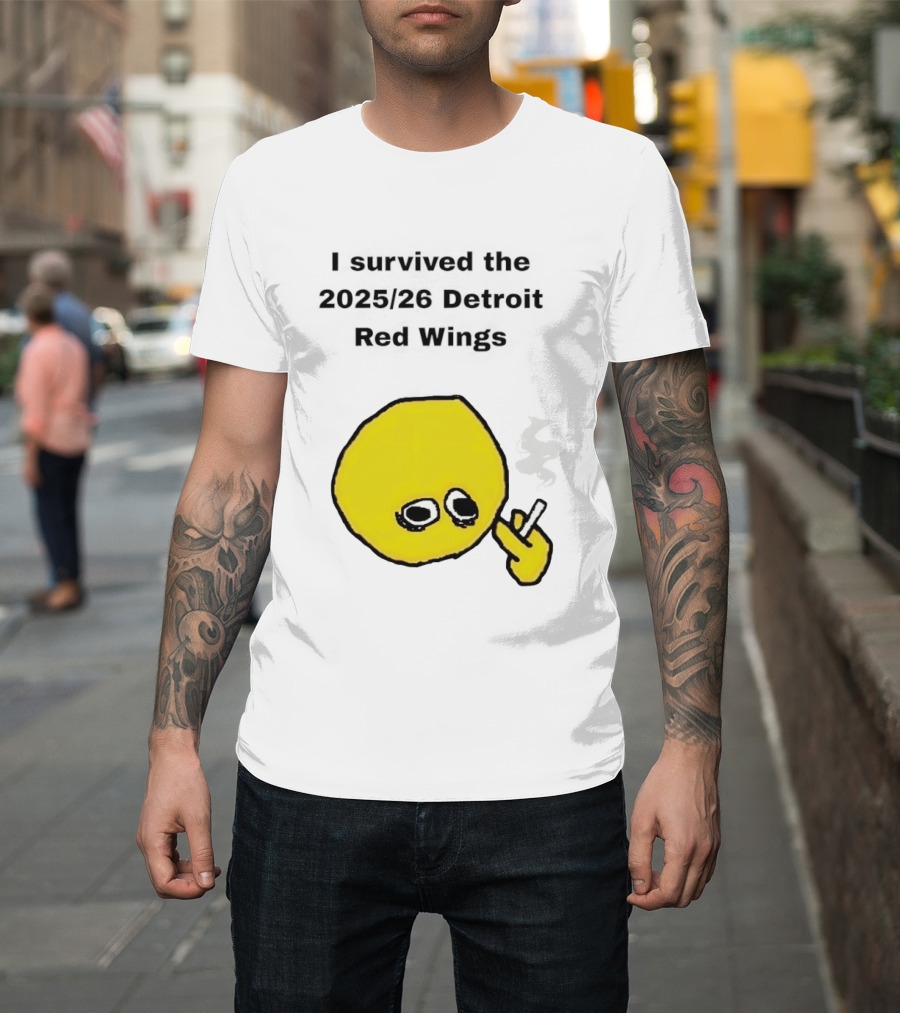 Smoking I Survived The 2025 26 Detroit Red Wings Yellow Face Smoking T-Shirt