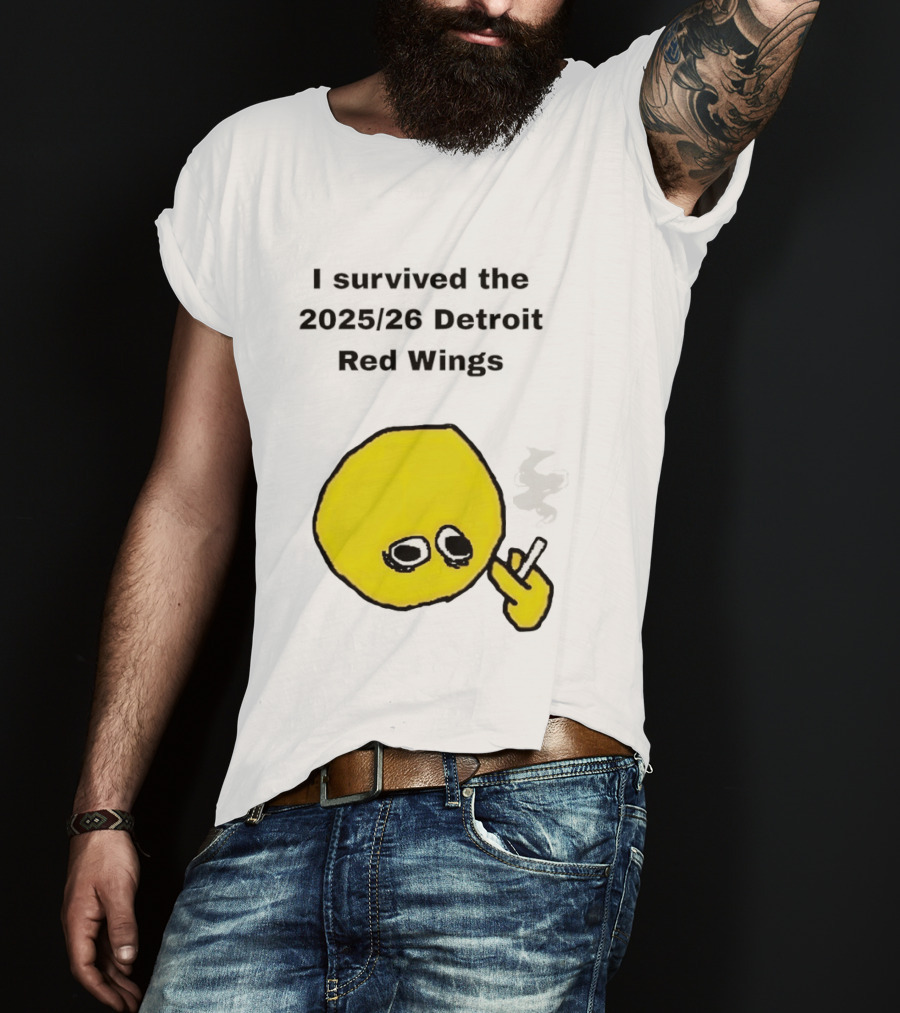 Smoking I Survived The 2025 26 Detroit Red Wings Yellow Face Smoking T-Shirt