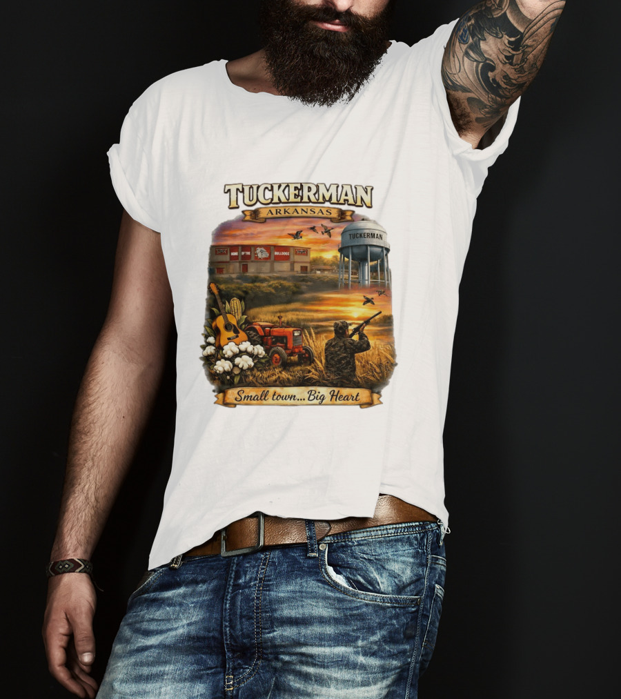 Tuckerman Arkansas Home Of The Bulldogs Water Tower Small Town Big Heart Tractor Hunter Guitar T-Shirt