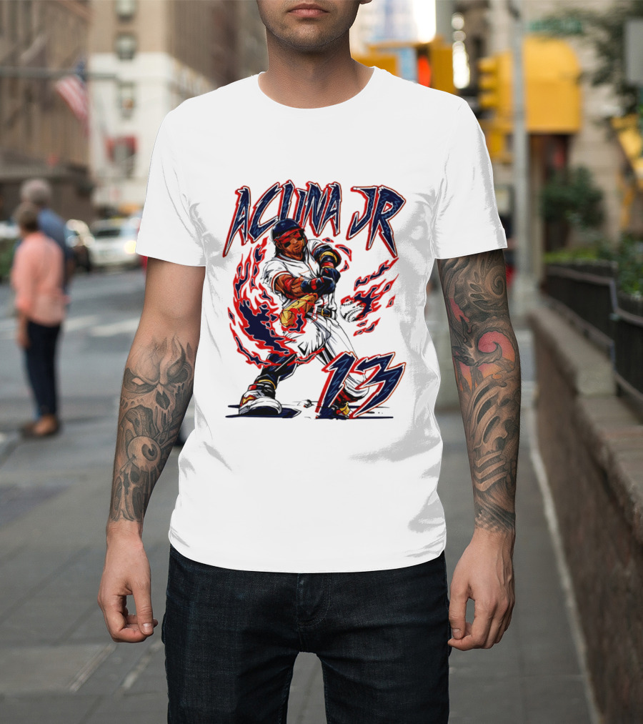 Ronald Acuna Jr Atlanta Braves 13 Hand Drawn Baseball T-Shirt