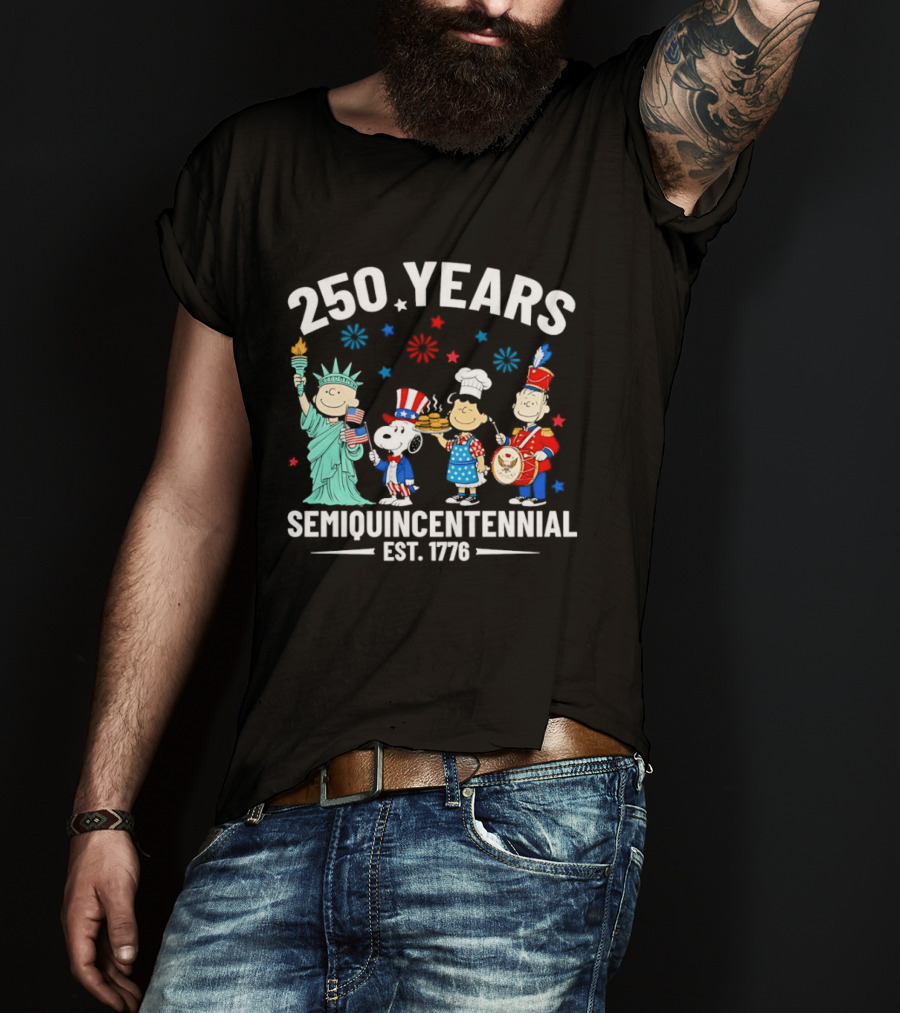 Peanuts Characters Celebrating 250 Years American Semiquincentennial Est 1776 T-Shirt