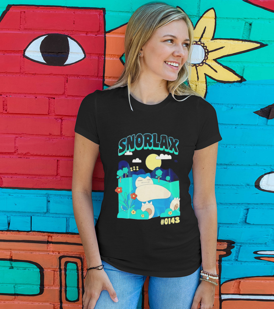 SNORLAX Sleeping Zzz #0143 With Sun And Flowers In Nature Scene T-Shirt