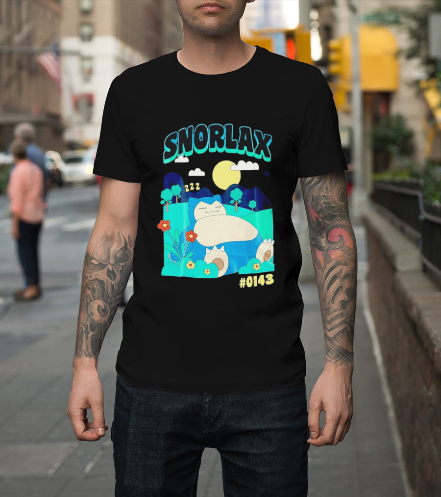 SNORLAX Sleeping Zzz #0143 With Sun And Flowers In Nature Scene T-Shirt