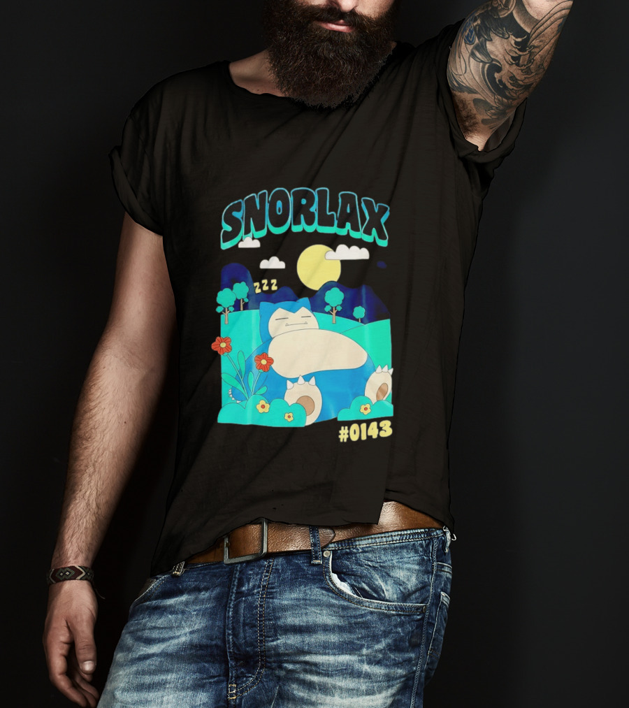 SNORLAX Sleeping Zzz #0143 With Sun And Flowers In Nature Scene T-Shirt