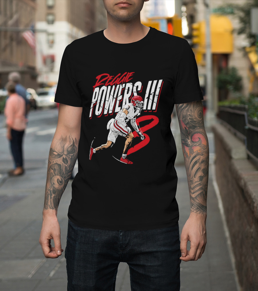 Reggie Powers III Football Athlete Red And White Action T-Shirt