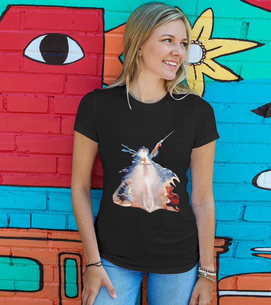 The Lord Of The Rings Gandalf And Hobbits Magic Sword Fantasy Scene T-Shirt