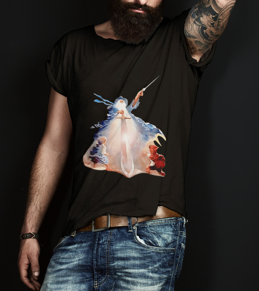 The Lord Of The Rings Gandalf And Hobbits Magic Sword Fantasy Scene T-Shirt