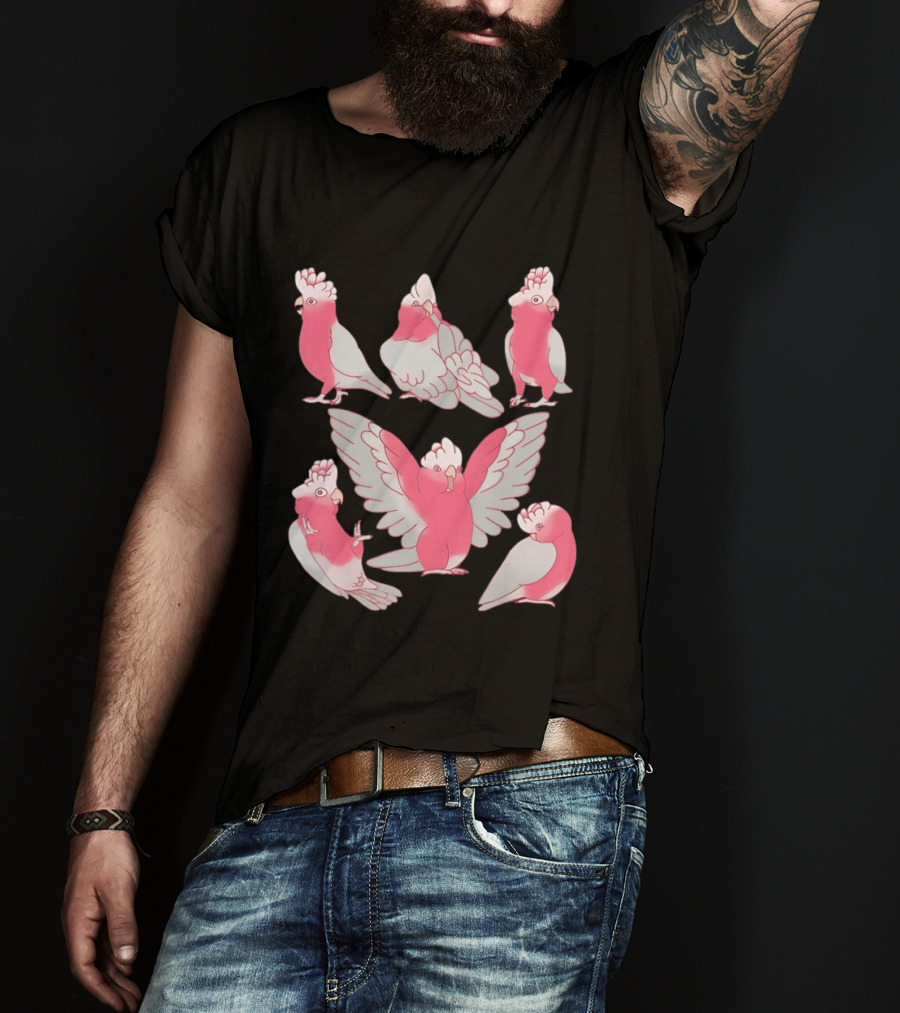 Galah Cockatoo Pink Parrot Birb Cute Cartoon Characters T-Shirt