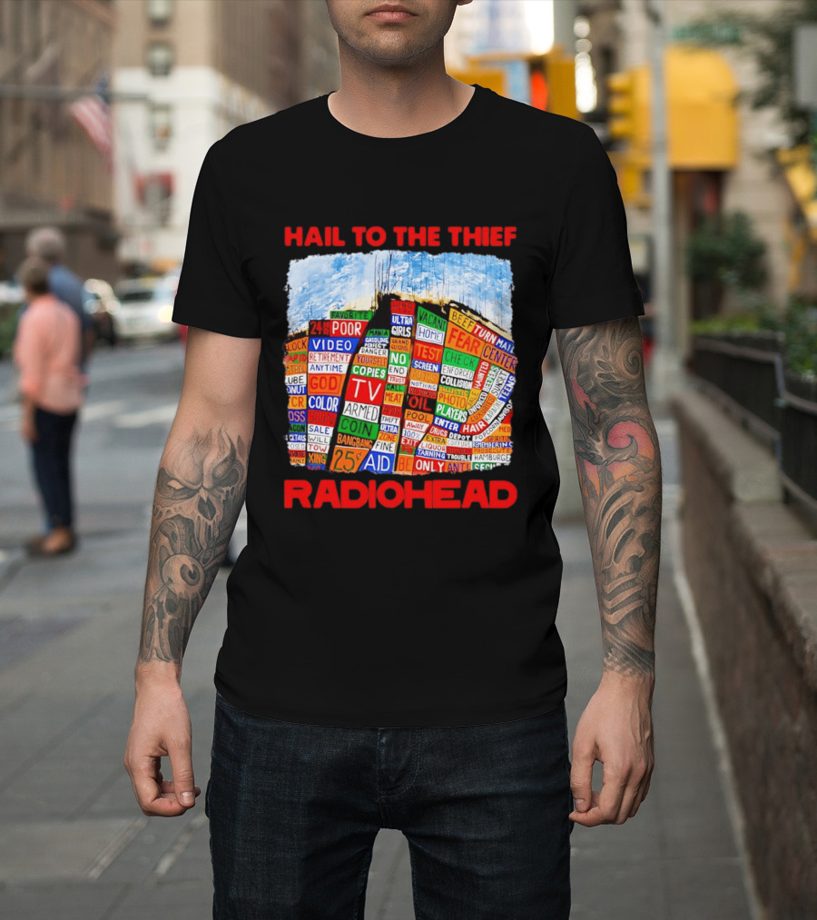 Radiohead Hail To The Thief Album Cover Colorful Text Collage 24HR TV 25 Aid T-Shirt