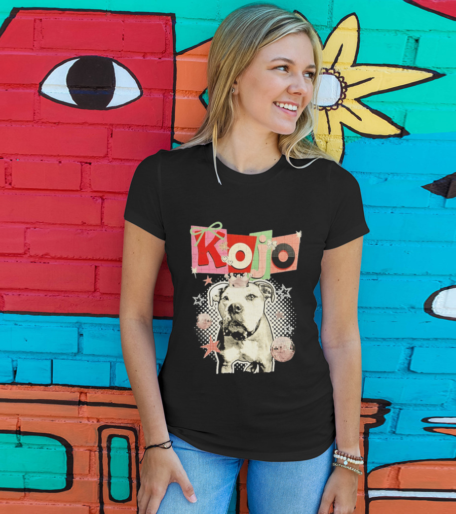 Kojo Dog Crown Retro Style Collage With Hearts And Stars T-Shirt
