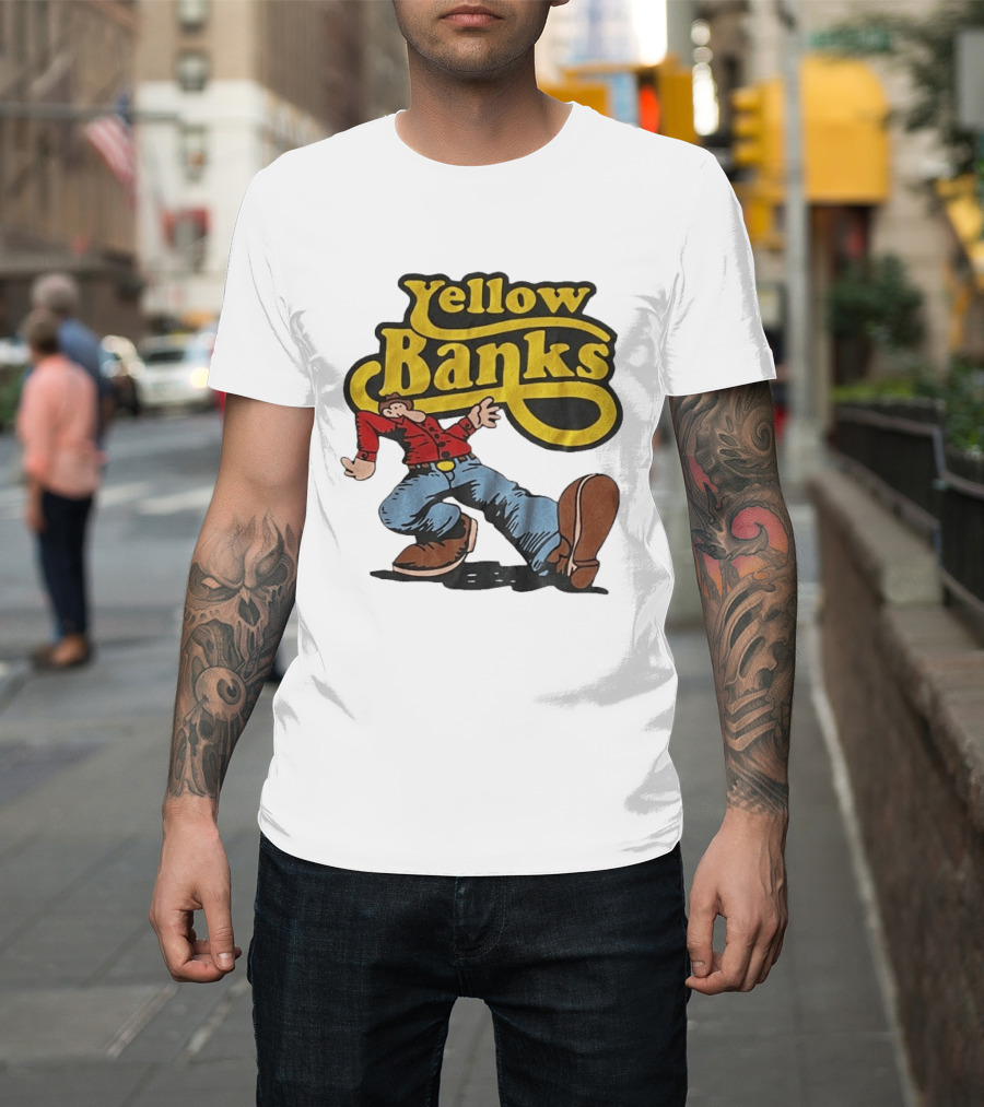 Yellow Banks Retro Cartoon Style Fun T-Shirt