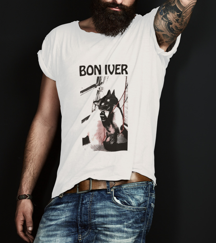 Bon Iver Cat With Guitar Image T-Shirt