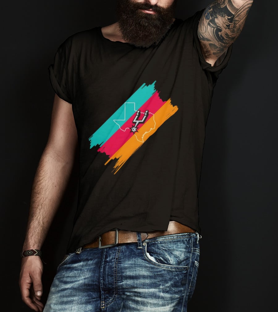 San Antonio Spurs Texas Map Neon Colors 2026 NBA Basketball T-Shirt