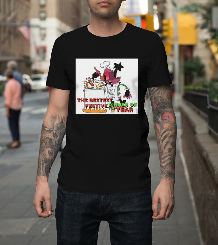The Bestest Festive Dinner Of The Year Kiss The Cook Chef Monster Reindeer Cooking T-Shirt