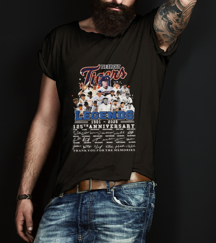 Detroit Tigers Legends 1901 2026 125th Anniversary Thank You For The Memories T-Shirt