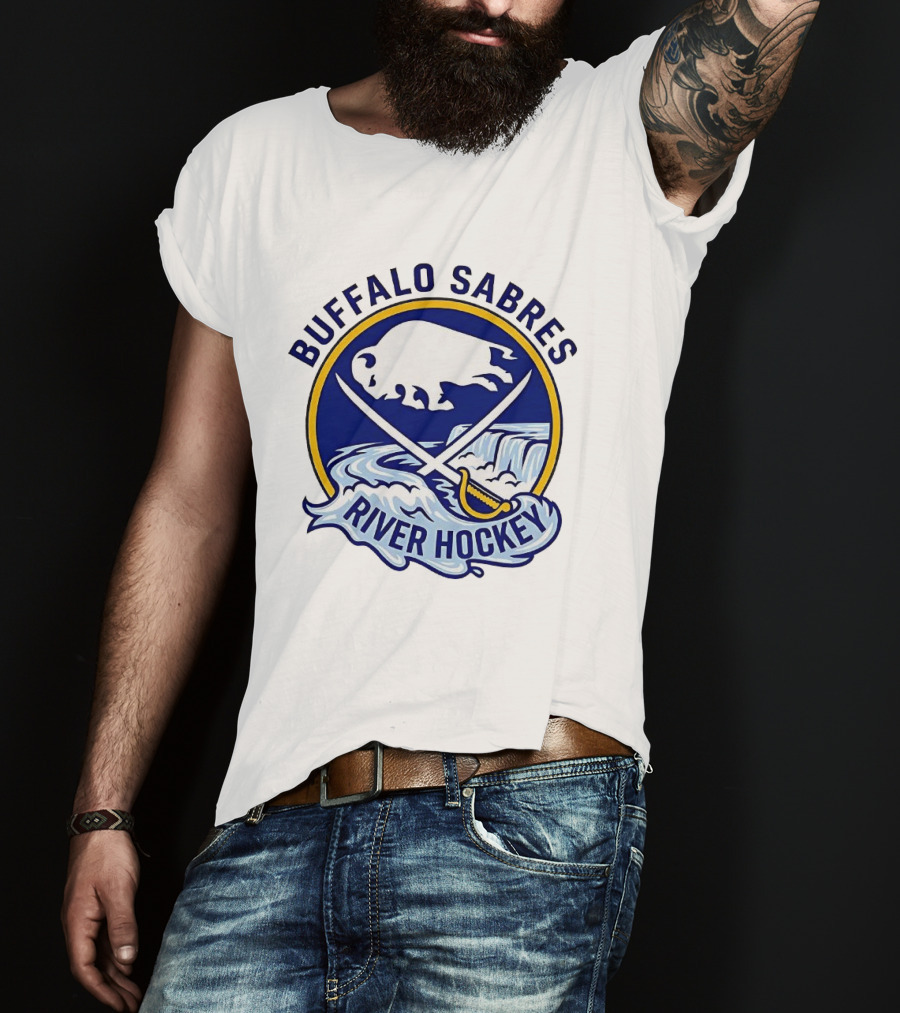 Buffalo Sabres River Hockey White Buffalo And Swords T-Shirt