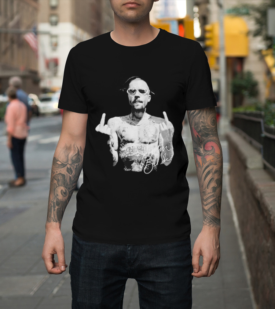 Justin Bieber Middle Finger Bieberchella World Tour 2026 Black And White Tattoo T-Shirt