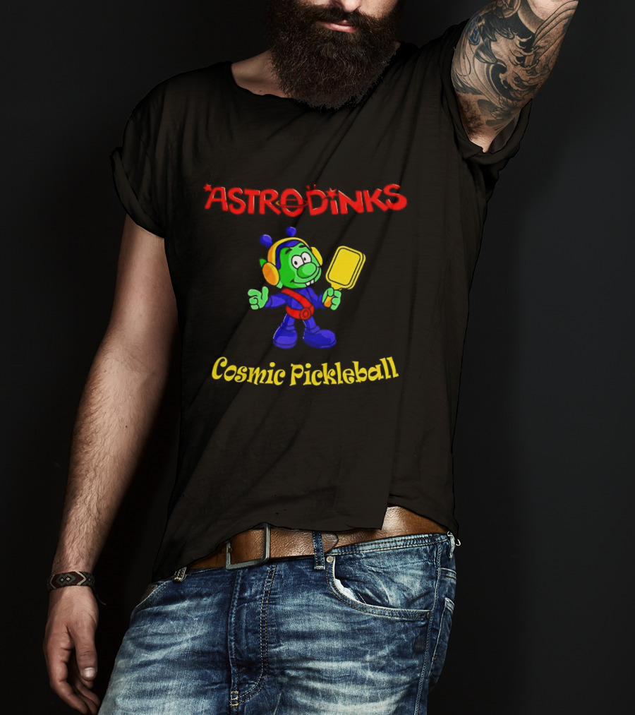Astrodinks Cosmic Pickleball Alien With Paddle T-Shirt