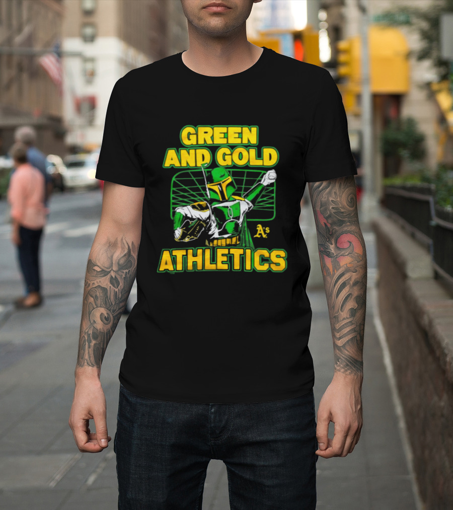Green And Gold Athletics Dark Side Star Wars Bounty Hunter T-Shirt