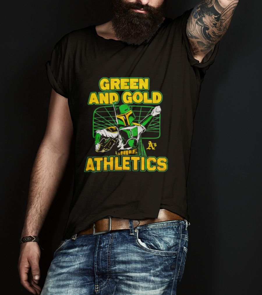 Green And Gold Athletics Dark Side Star Wars Bounty Hunter T-Shirt