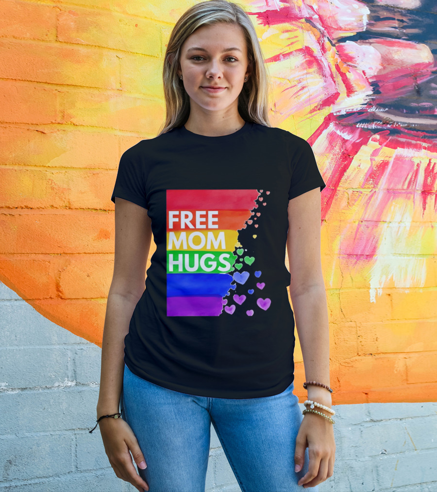Free Mom Hugs Rainbow Hearts LGBTQ Pride Watercolor T-Shirt