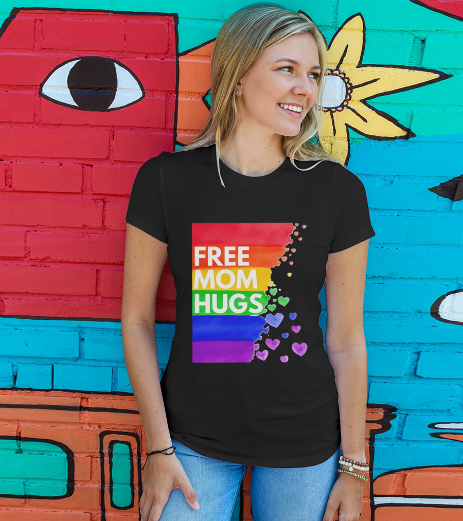 Free Mom Hugs Rainbow Hearts LGBTQ Pride Watercolor T-Shirt