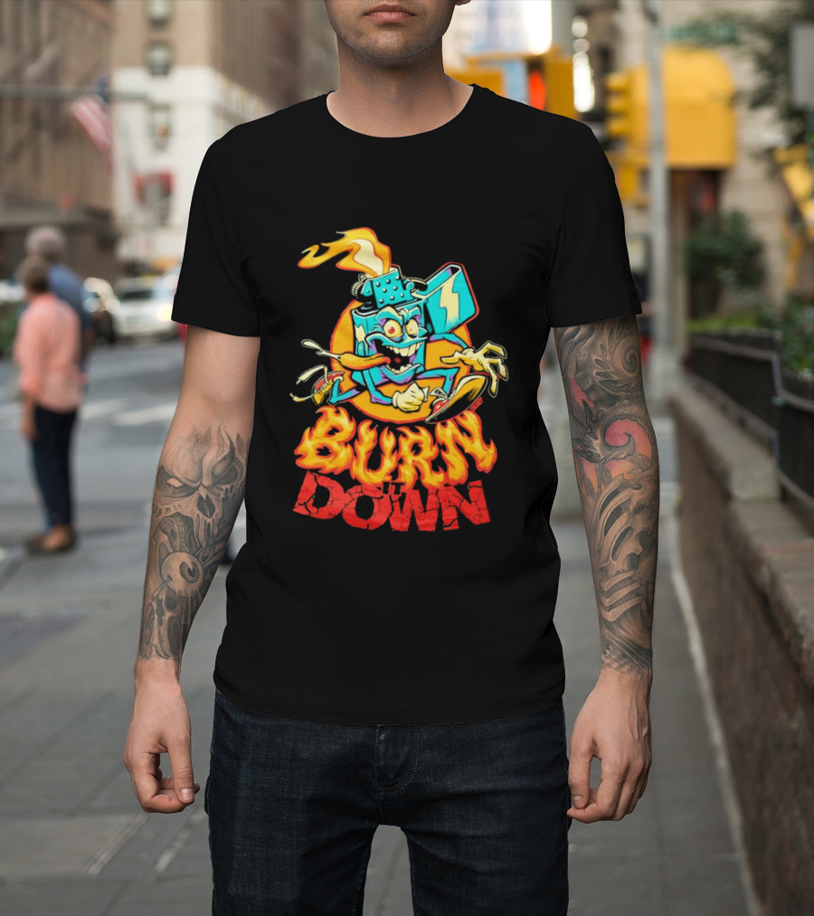 Burn It Down Lighter Mascot With Flames T-Shirt