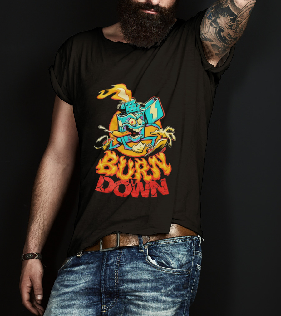 Burn It Down Lighter Mascot With Flames T-Shirt
