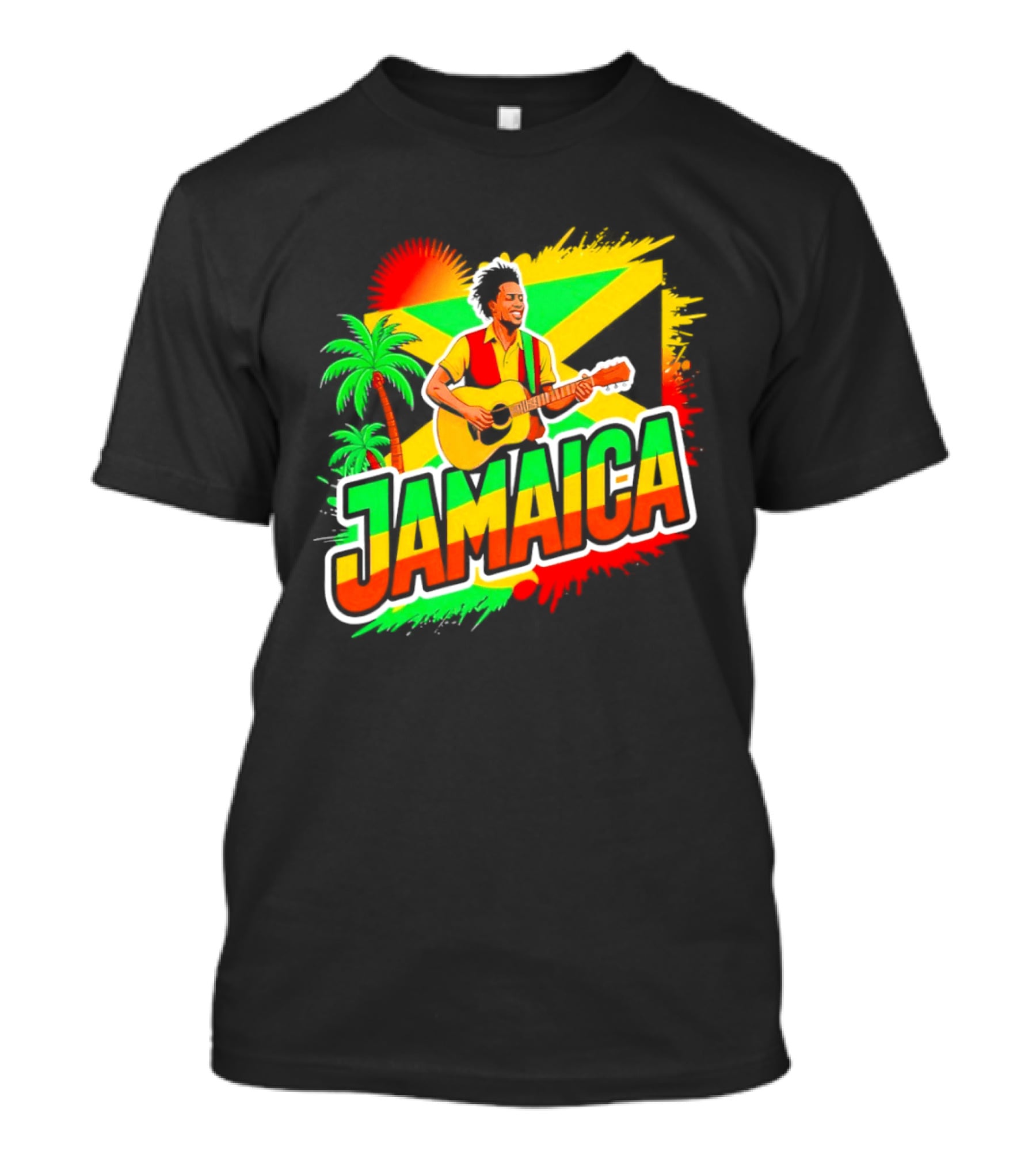 Jamaica Musician 2026 Vibrant Island Vibes Guitarist Flag T-Shirt