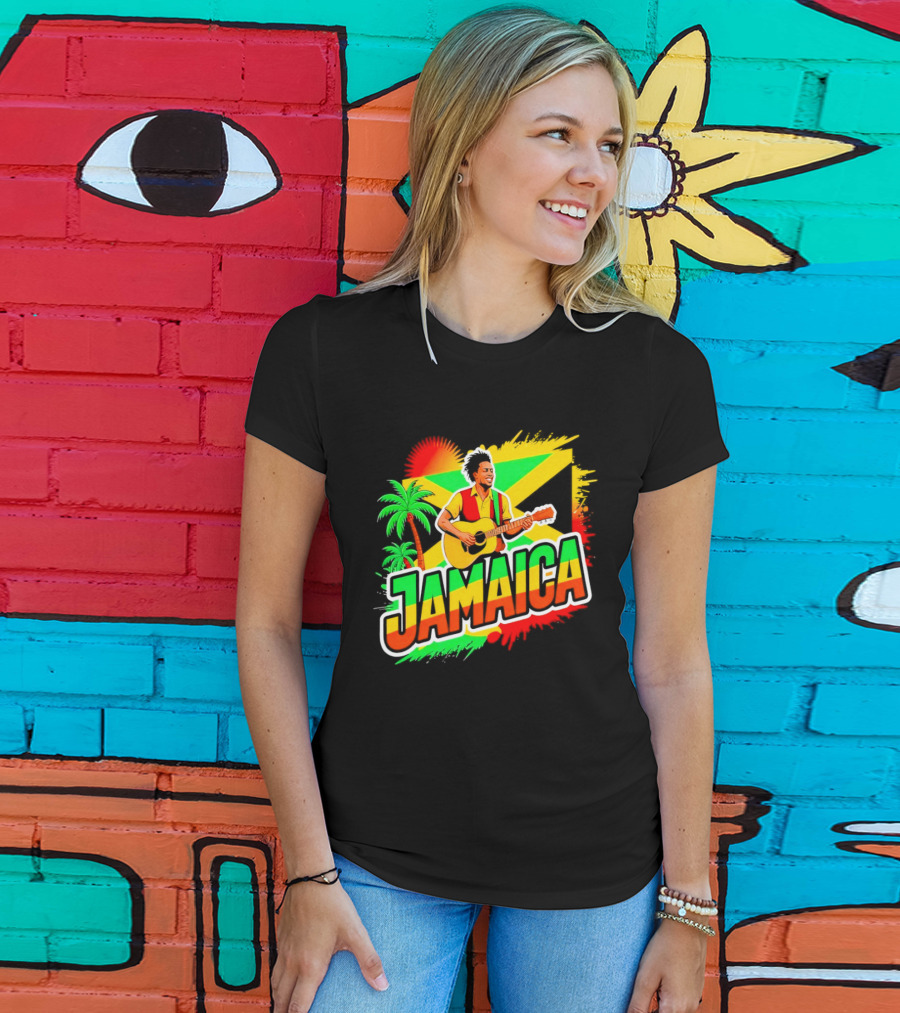 Jamaica Musician 2026 Vibrant Island Vibes Guitarist Flag T-Shirt