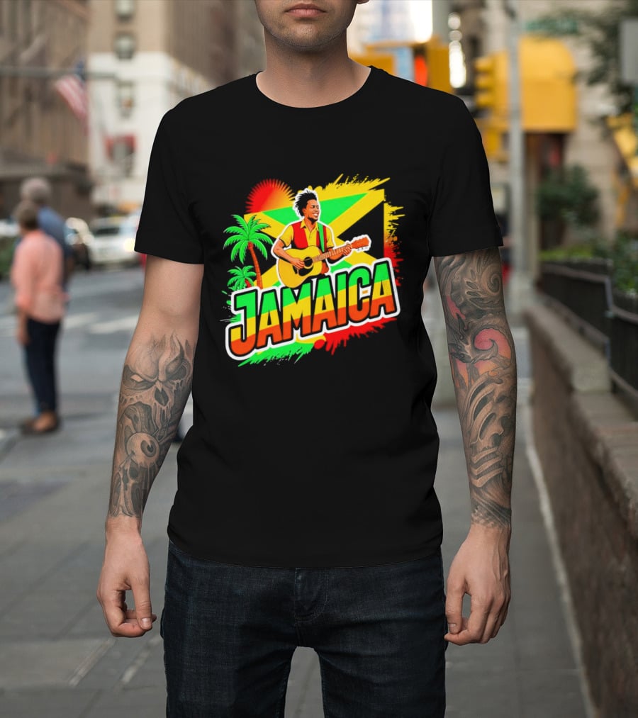 Jamaica Musician 2026 Vibrant Island Vibes Guitarist Flag T-Shirt
