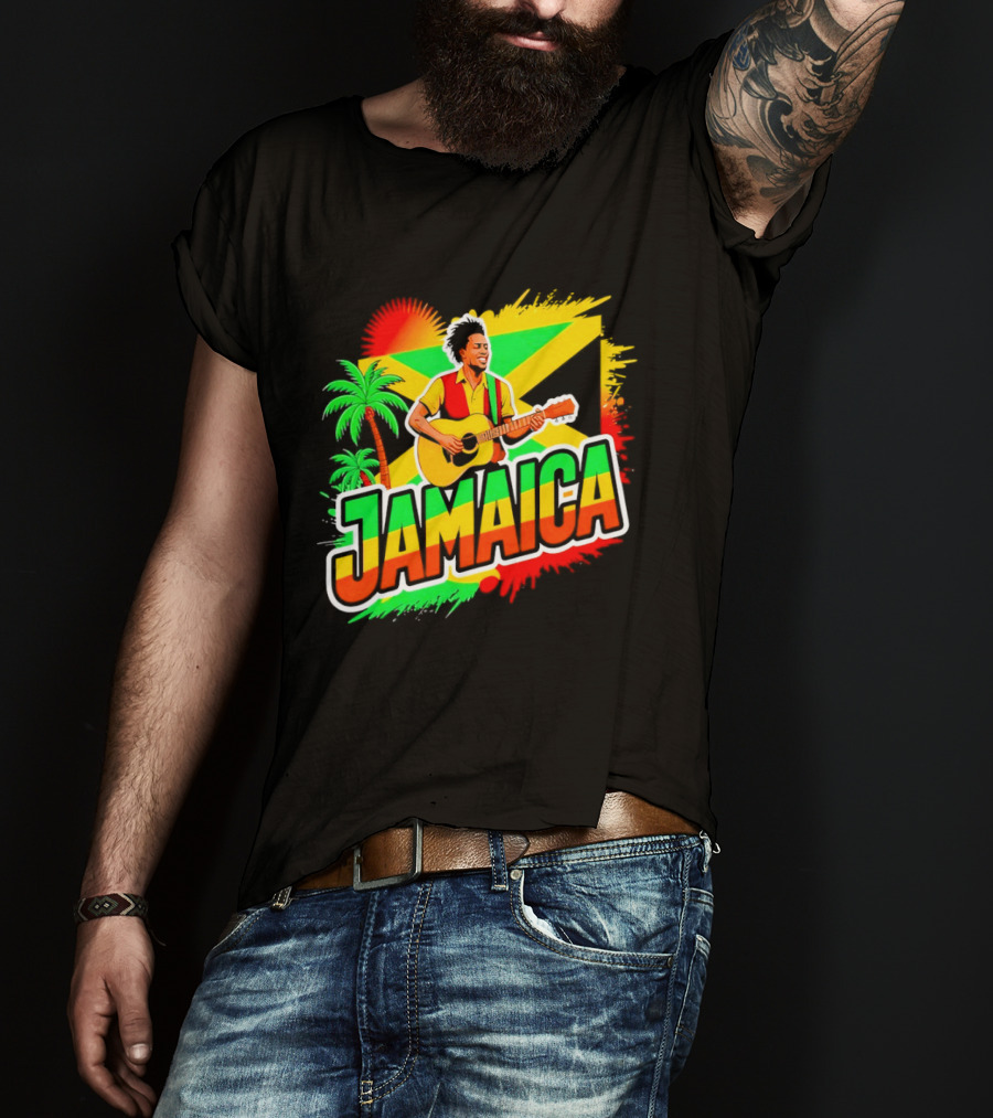 Jamaica Musician 2026 Vibrant Island Vibes Guitarist Flag T-Shirt