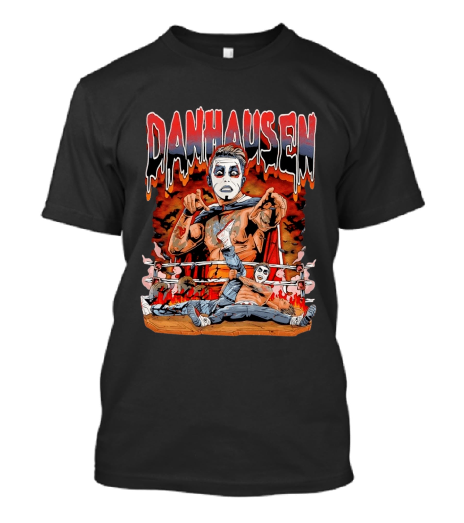 Danhausen Very Nice Very Evil Wrestling Bats Fire Ring Scene T-Shirt