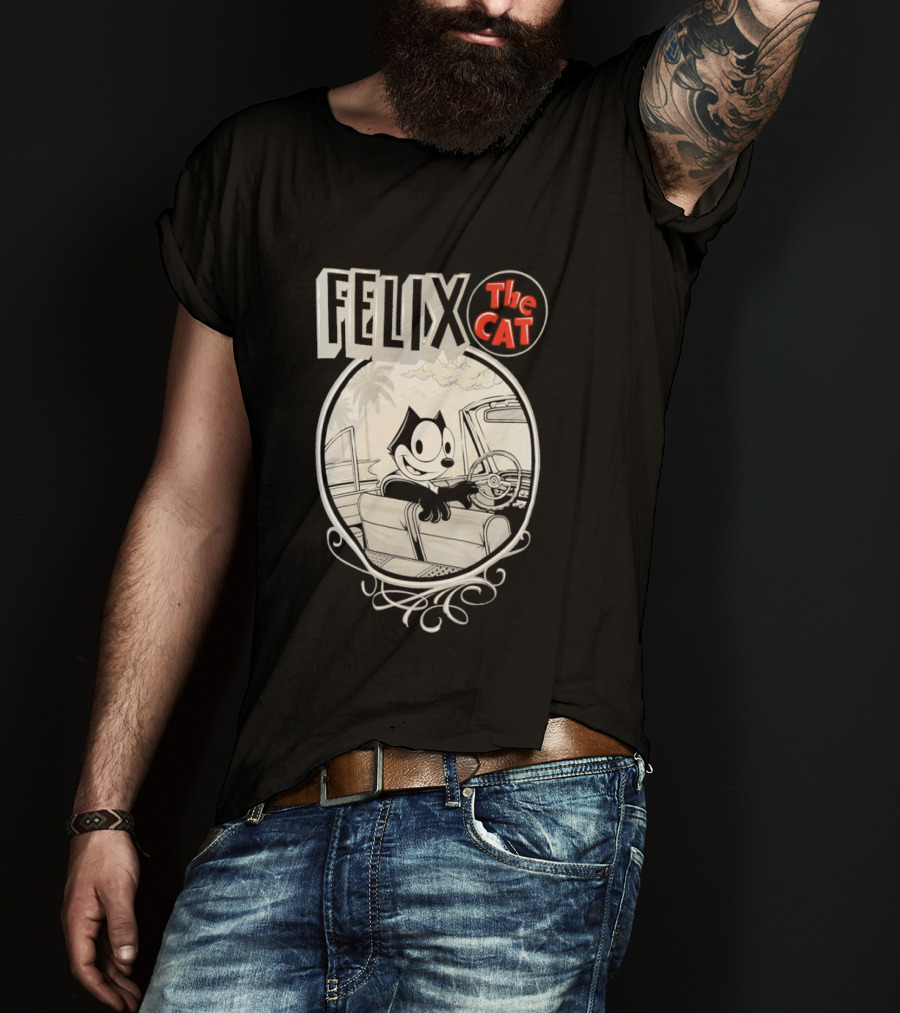 Felix The Cat Driving Car By Mister Cartoon With Palm Tree T-Shirt