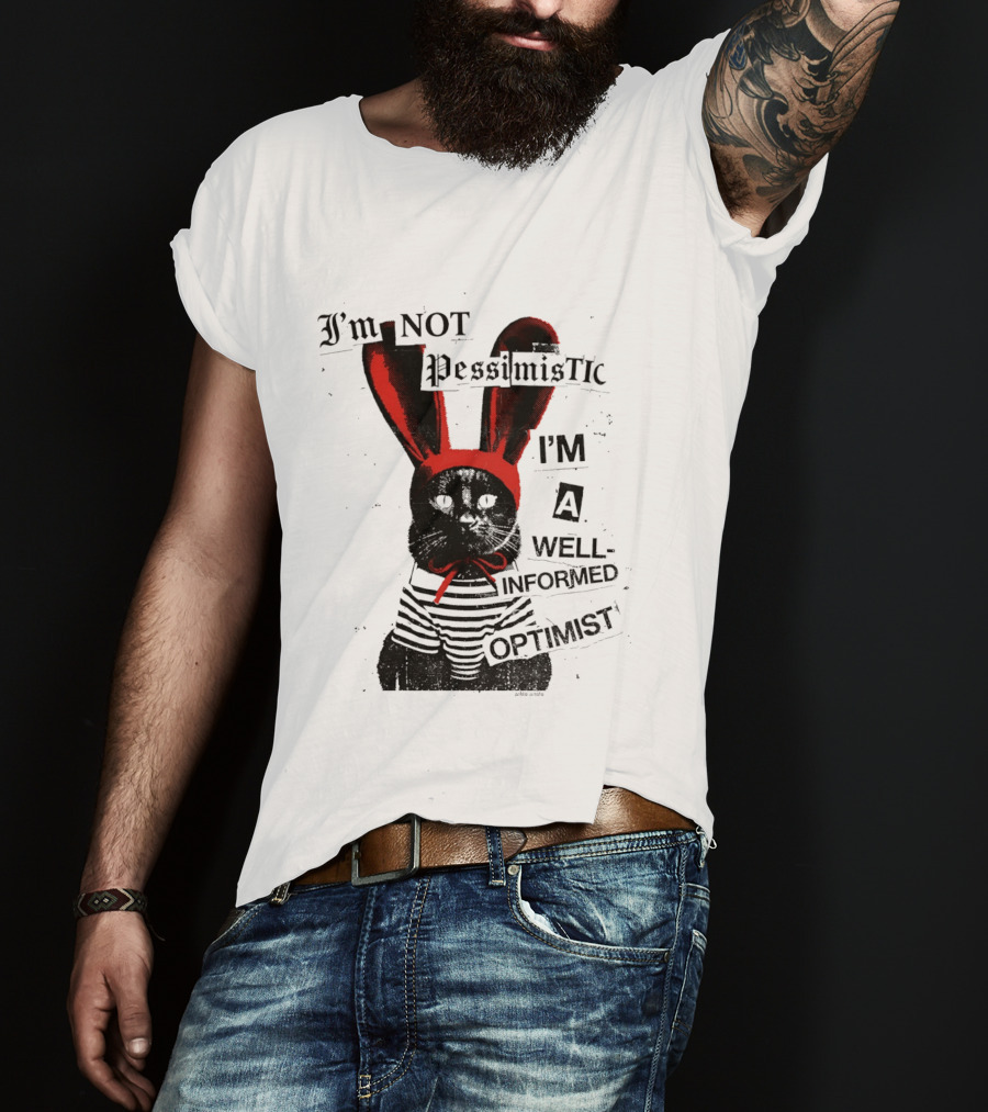I'm Not Pessimistic Cat Wearing Bunny Ears I'm A Well Informed Optimist Striped Sweater T-Shirt