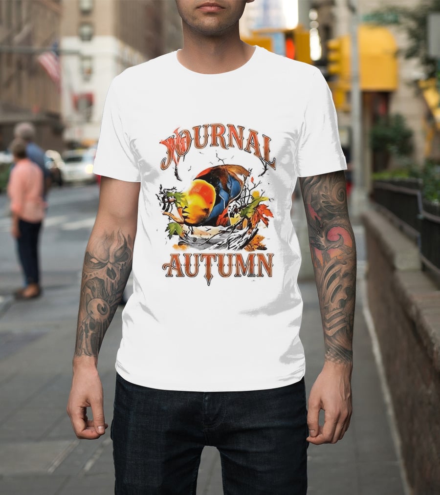 Journal Autumn Colorful Bird And Leaves T-Shirt