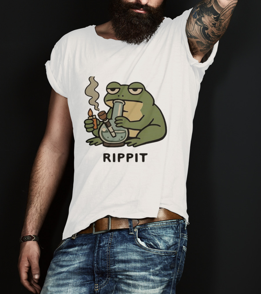Rippit Frog Smoking Bong Meme Funny Cartoon T-Shirt