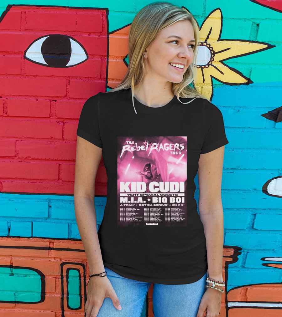 The Rebel Ragers Tour Kid Cudi 2026 Featuring M.I.A. Big Boi A Trak Dot Da Genius Tour Dates T-Shirt