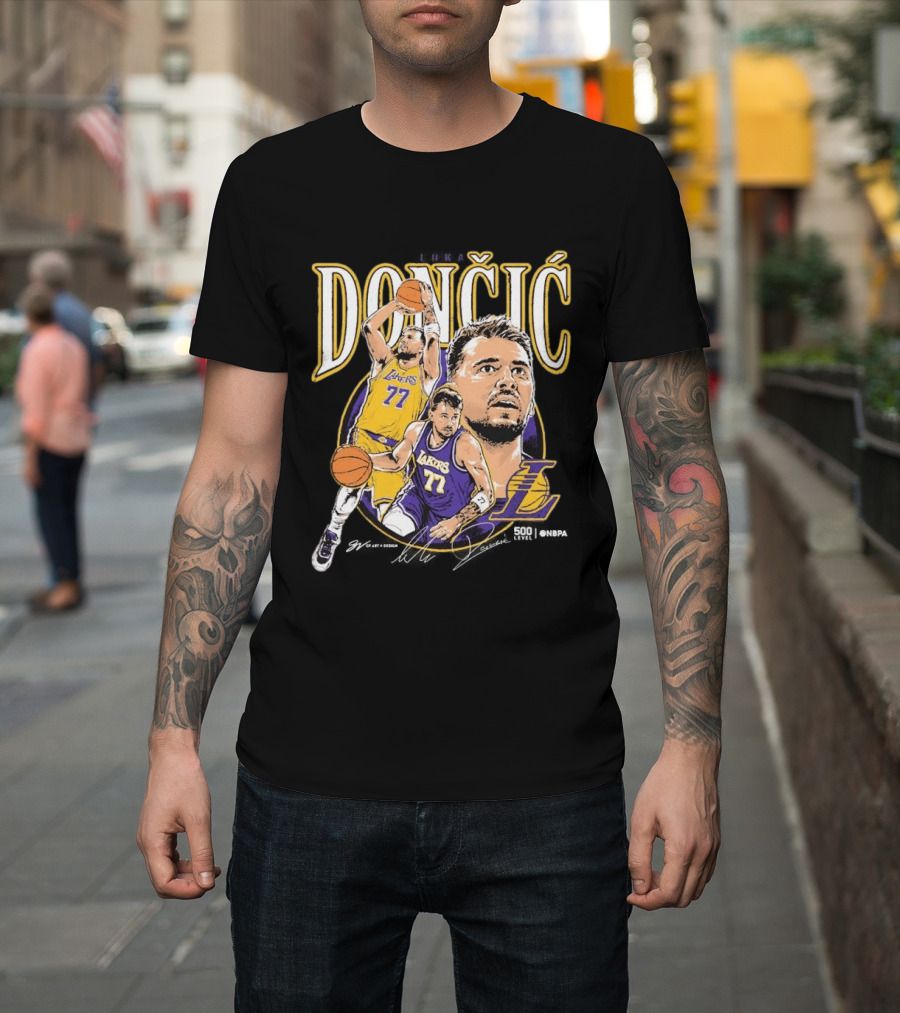 Doncic Lakers 77 Trio Basketball T-Shirt